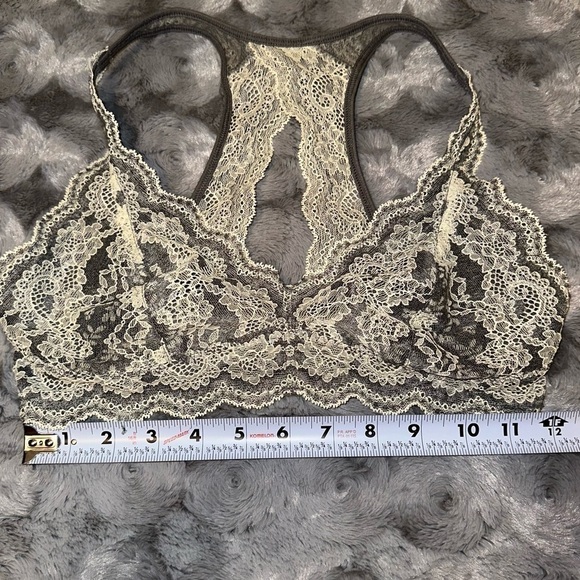 Felina Womens Lace Bralette Scalloped Edge Two Tone Gray Cream Size Small - Picture 7 of 8